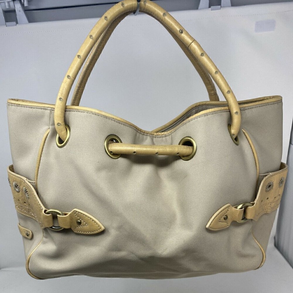 Cole Haan Large Beige Canvas and Leather Hand Bag